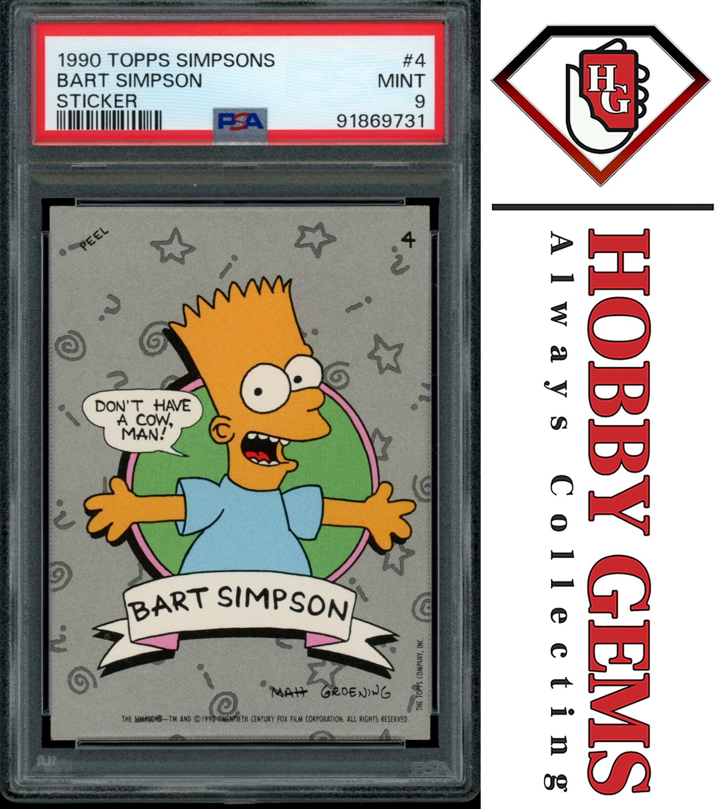 BART SIMPSON PSA 9 1990 Topps The Simpsons Sticker Don't Have a Cow Man #4