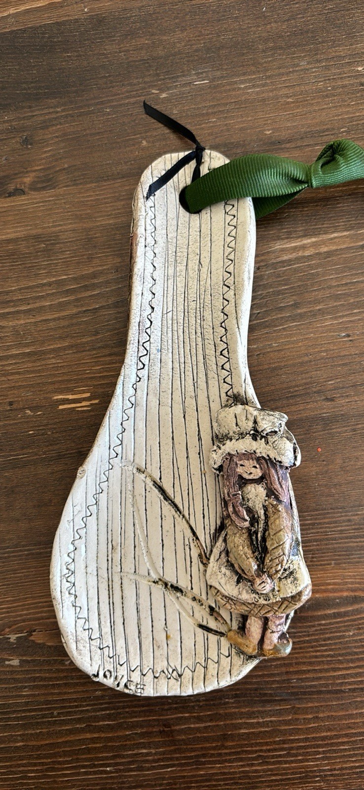 Handcrafted Studio Pottery Spoon Rest Rustic Holly Hobbie Prairie Bonnet 7.75” Handcrafted Studio Pottery Spoon Rest Rustic Holly Hobbie Prairie Bonnet 7.75”