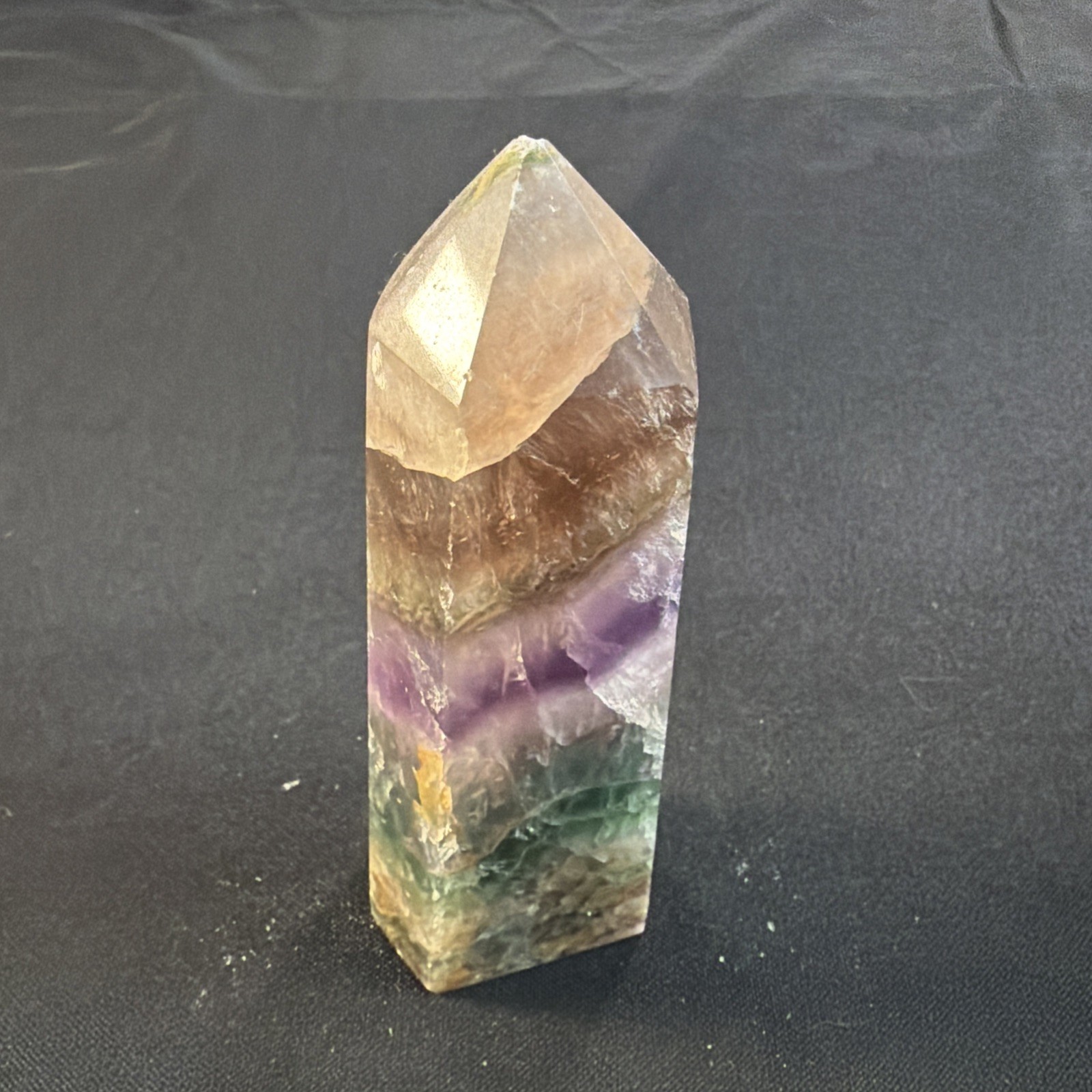 503g Natural Fluorite Obelisk Gem Quartz Crystal Wand Point Cut Stone G3