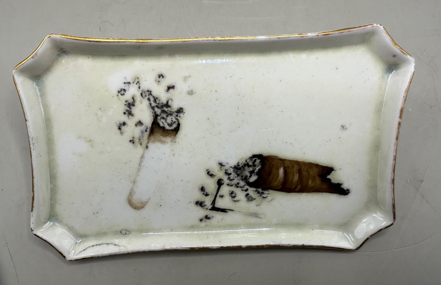 Antique Limoges Cigar Ashtray Trompe L\'oeil Hand Painted Signed WG & Co France