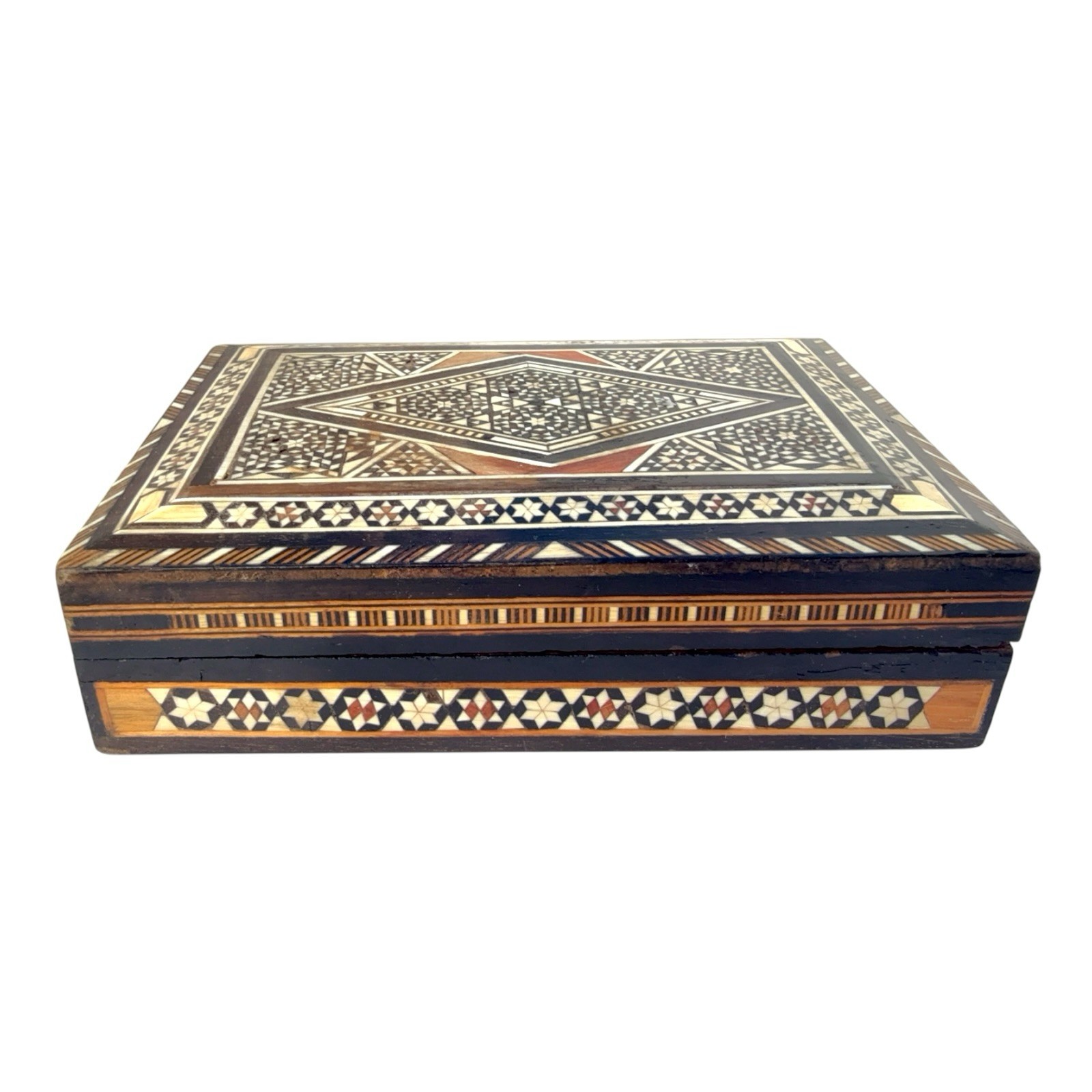 Vintage Syrian Damascus Mosaic Marquetry Wood Inlay Trinket Keepsake Jewelry Box