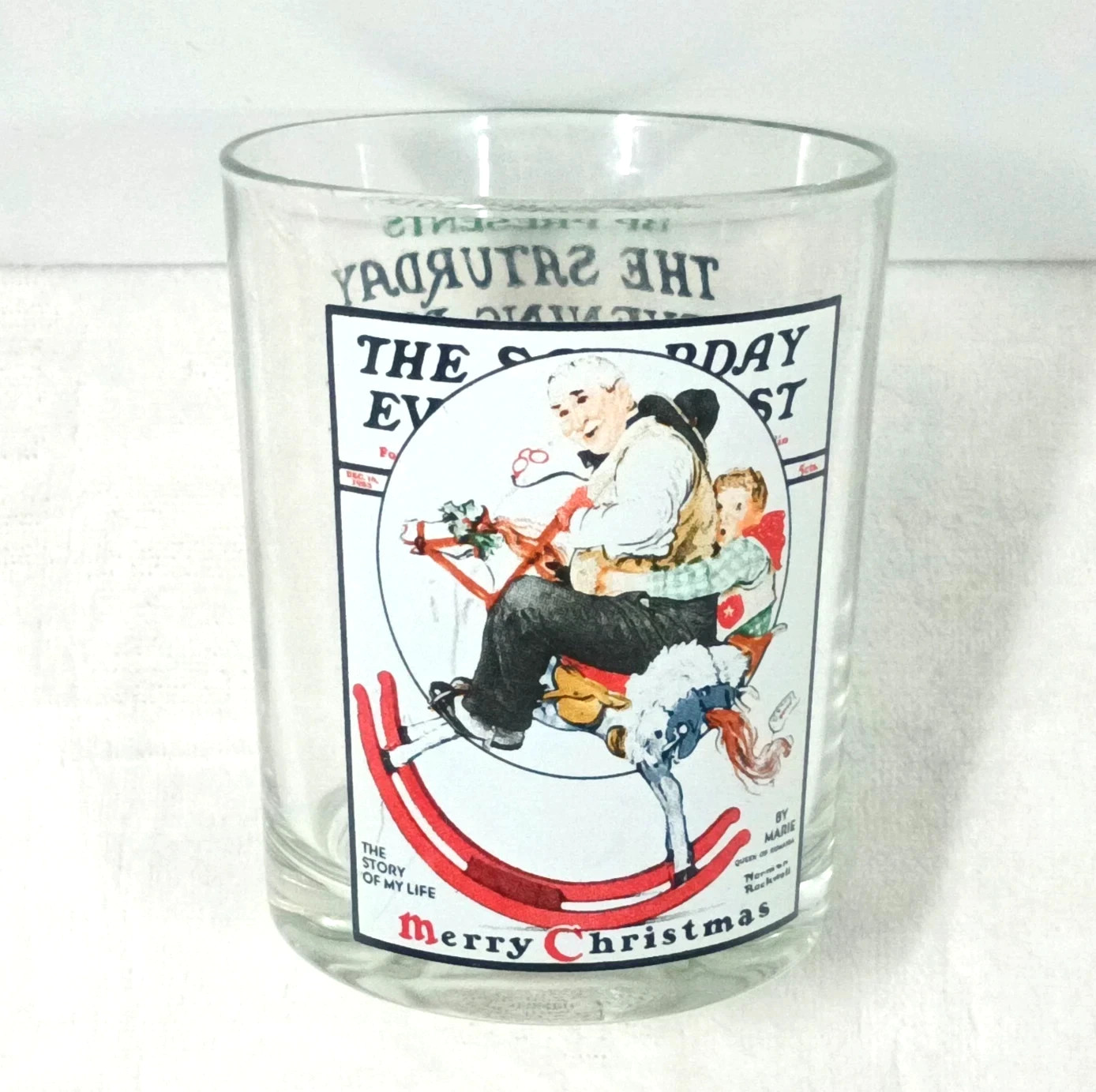 Vintage Saturday Evening Post Norman Rockwell “Gramps Reins” Christmas Glass