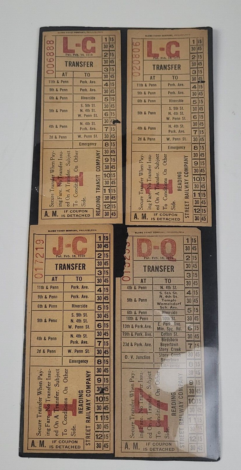 Lot 8 Antique 1900s Reading Street Railway Trolley Transfer Tickets