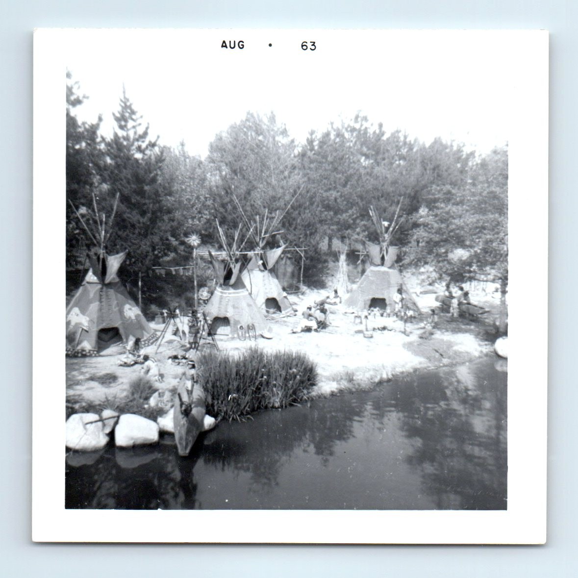 Old Vintage Square Photo DISNEYLAND FRONTIERLAND INDIAN VILLAGE 1963