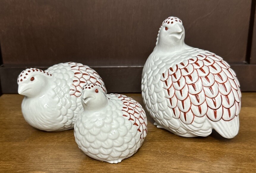 Kutani Ceramic Quail Bird Figurine White w/ Coral Trim Lot of 3 -4”, 5”, 6” VTG Kutani Ceramic Quail Bird Figurine White w/ Coral Trim Lot of 3 -4”, 5”, 6” VTG