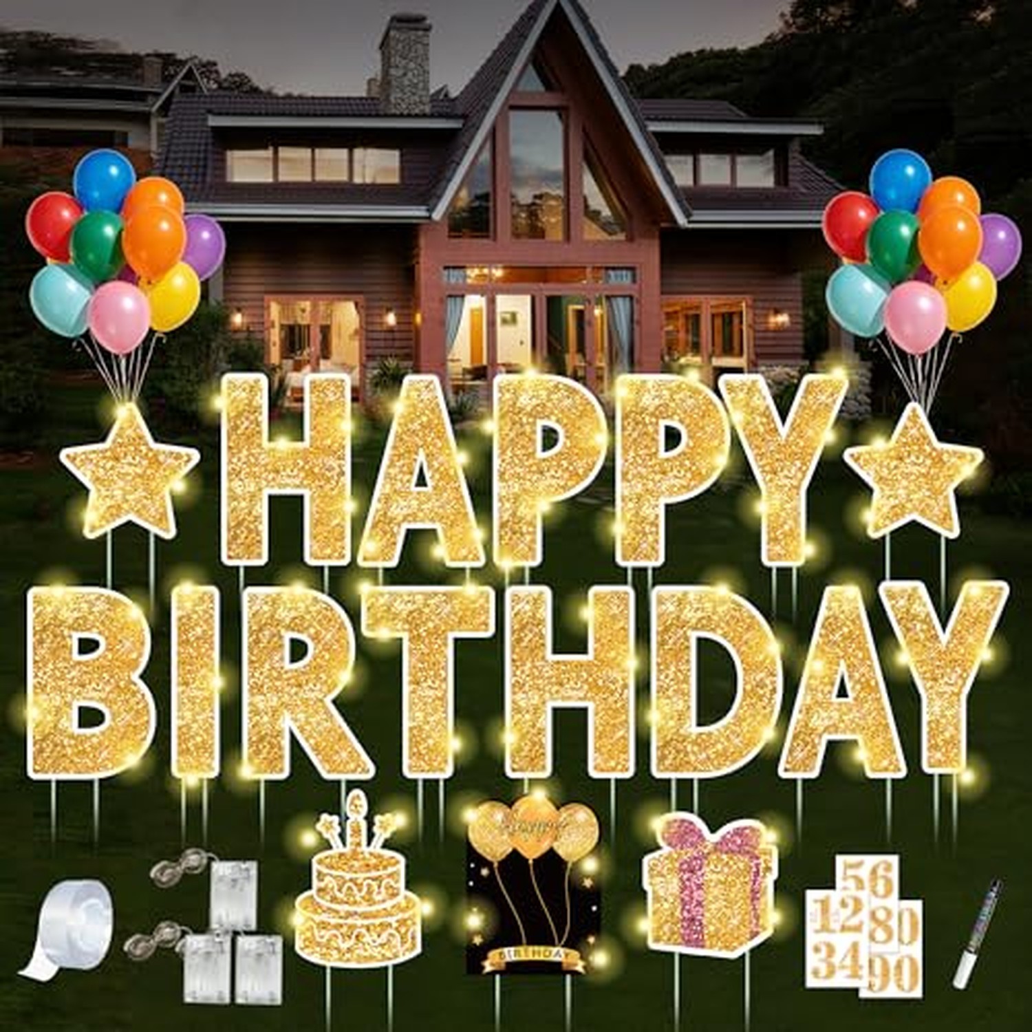 18 Pcs Happy Birthday Yard Sign with Stakes, Gold Happy Birthday Yard Sign wi... 18 Pcs Happy Birthday Yard Sign with Stakes, Gold Happy Birthday Yard Sign wi...