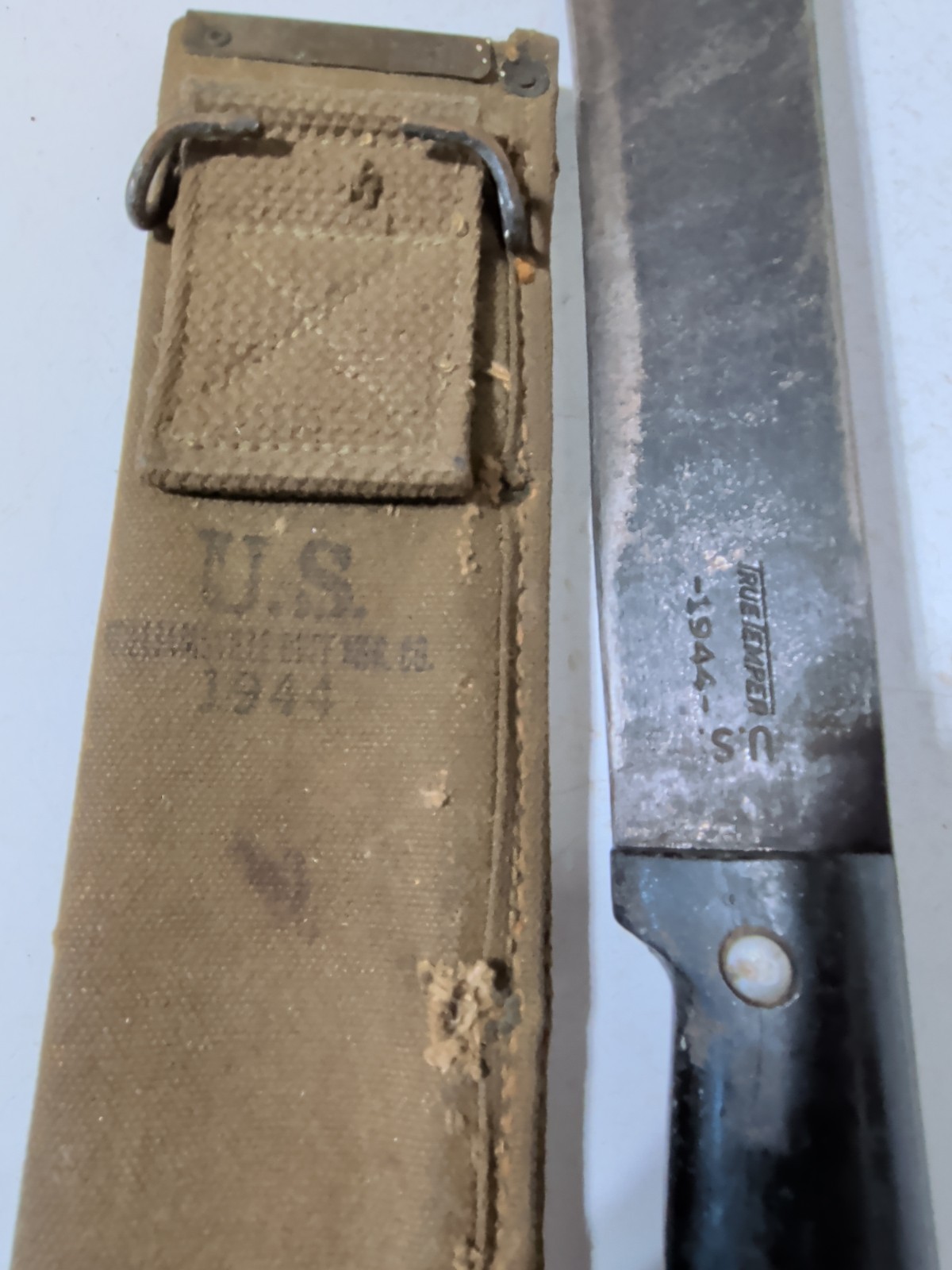 Original 1944 U.S. Army True Temper Machete w/Canvas Sheath USA Made 