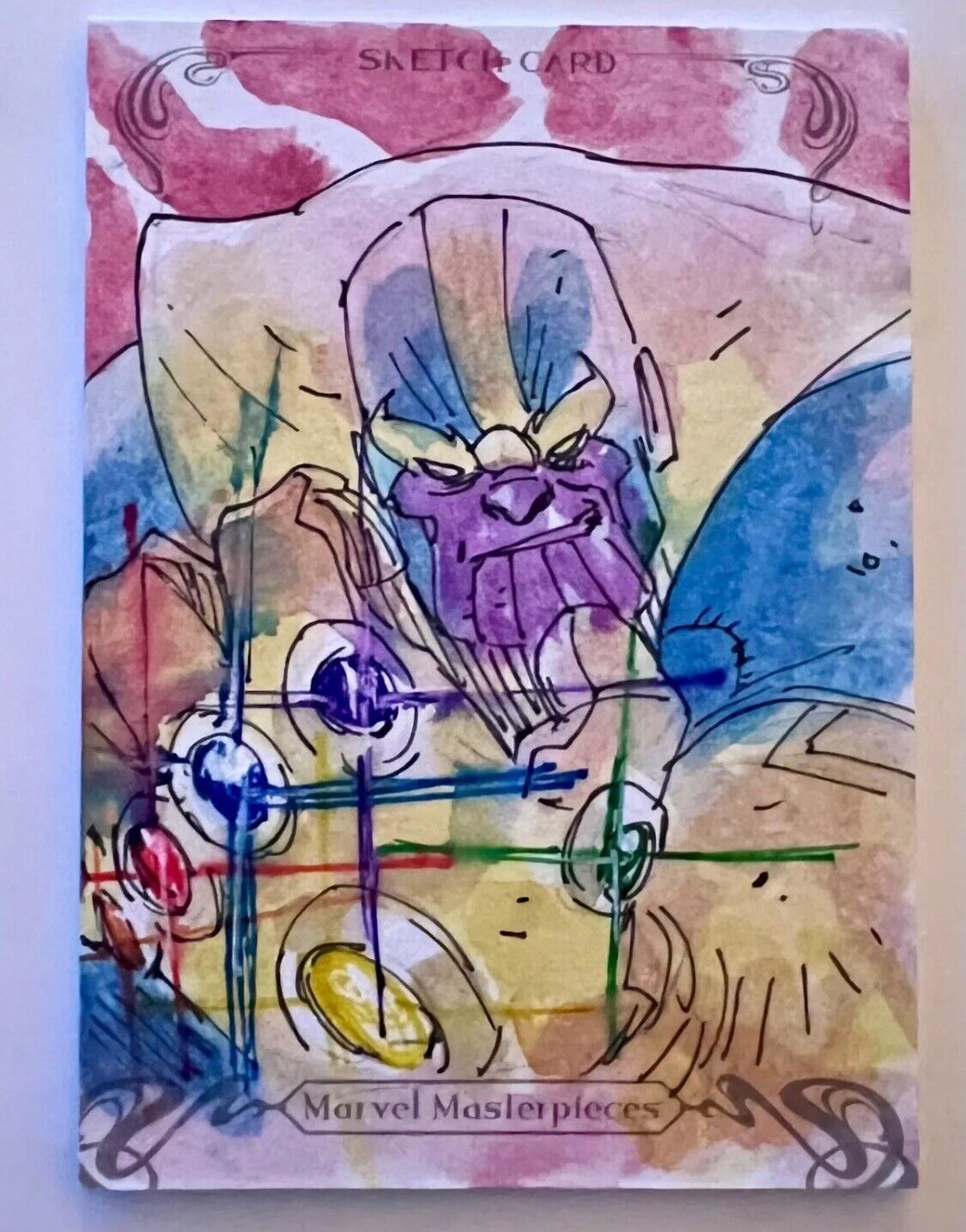 2018 UD Marvel Masterpieces Sketch Card Thanos By Felix Morales - One Of One