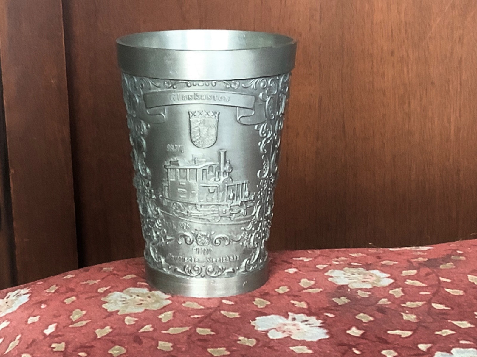 Vntg ZINN Becker Stuttgart German 95% Pewter Wine Cup 3.5” Tall TRAIN 