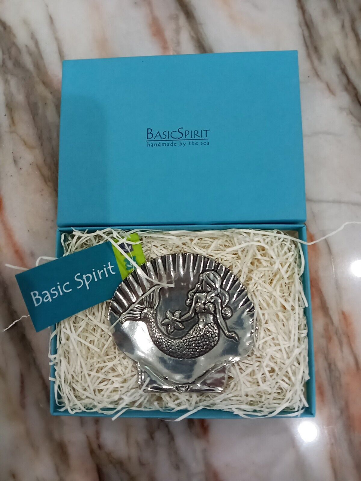 New in Box - Small Pewter Clam Shell Mermaid Trinket Ring Holder by Basic Spirit