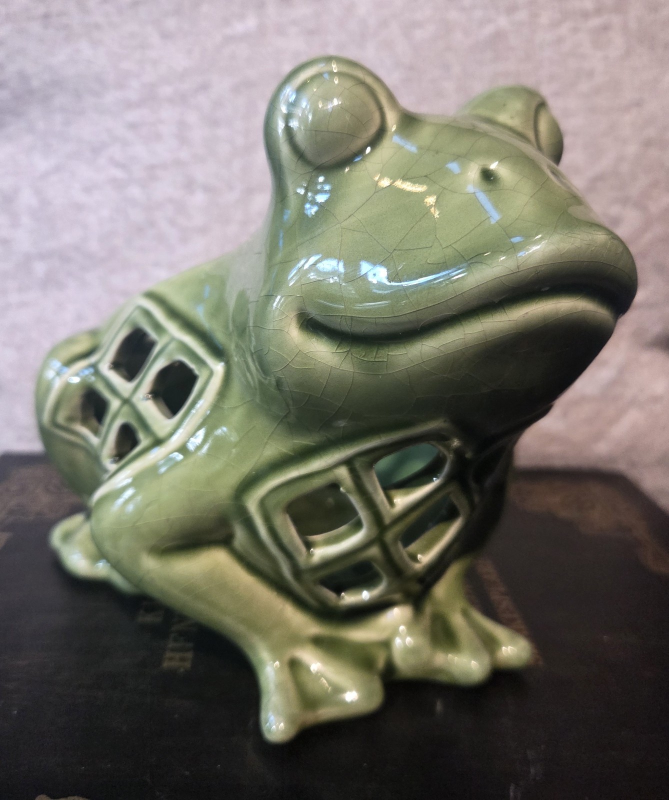 Vintage Ceramic Green Frog Planter  8in 6in 6in