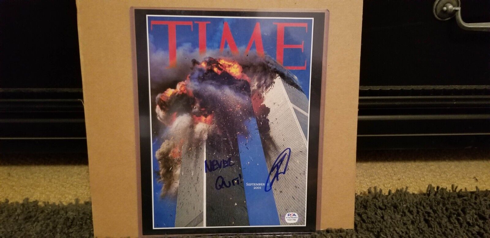 Rob O\'Neill signed photo of Time magazine 9/11 Explosion on cover PSA coa