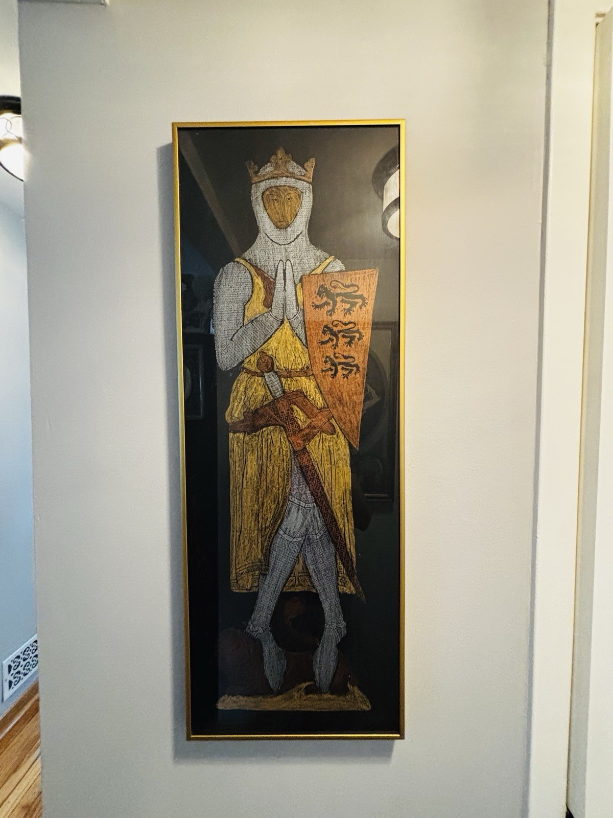Sir Robert De Bures Knight w/ Lion at Feet Brass rubbing print Framed 32\ Sir Robert De Bures Knight w/ Lion at Feet Brass rubbing print Framed 32\