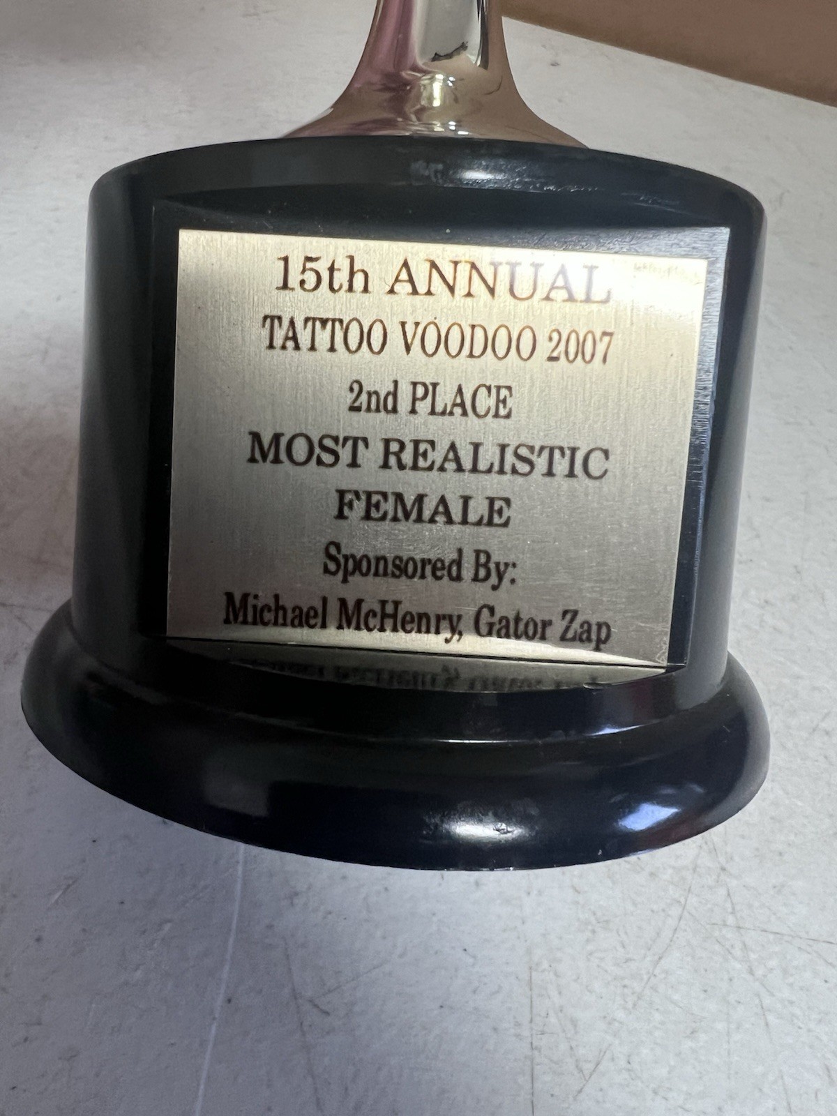 2007 Tattoo Voodoo Trophy 2nd Place Most Realistic Female Tattoo Award 13”