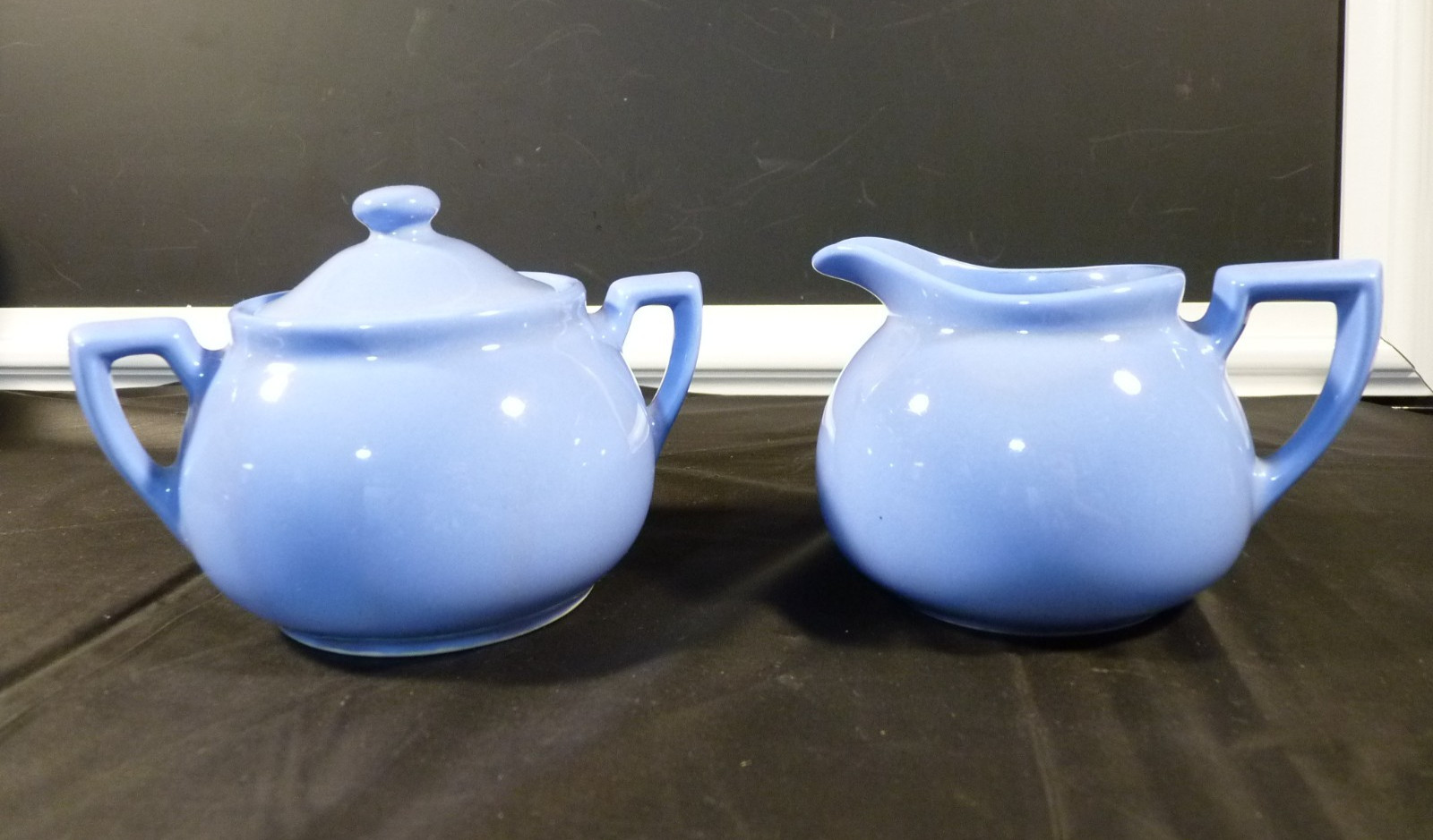 Vintage Lipton\'s Tea Ceramic Sugar Bowl & Creamer Set, Periwinkle Blue 1940s-60s