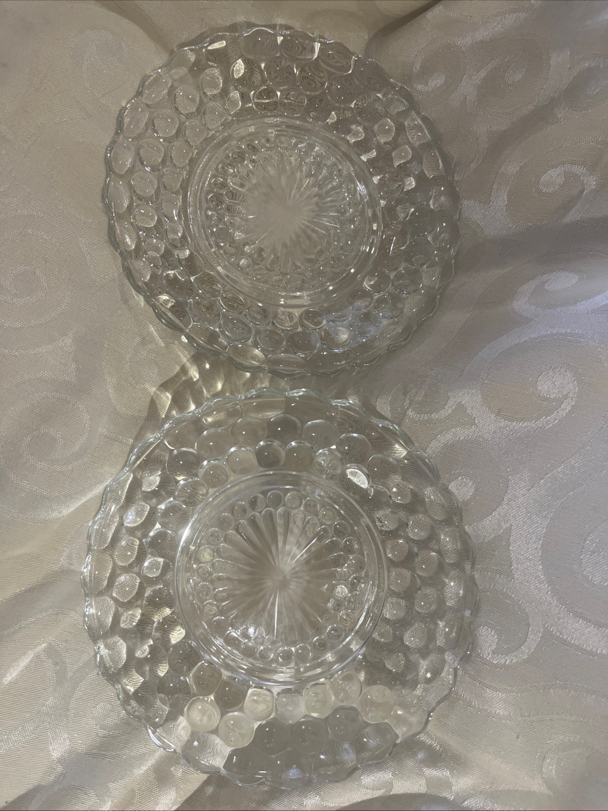 Set Of 2 Clear Bubble Pattern Anchor Hocking Fruit Dessert Plates 1934-1965