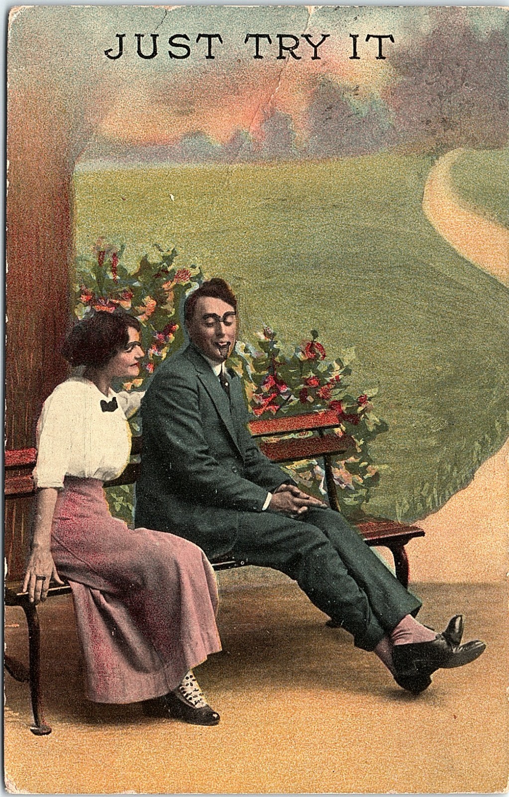 Vintage Postcard 1913 Just Try It Comic Romance Courtship Greeting Card Vintage Postcard 1913 Just Try It Comic Romance Courtship Greeting Card