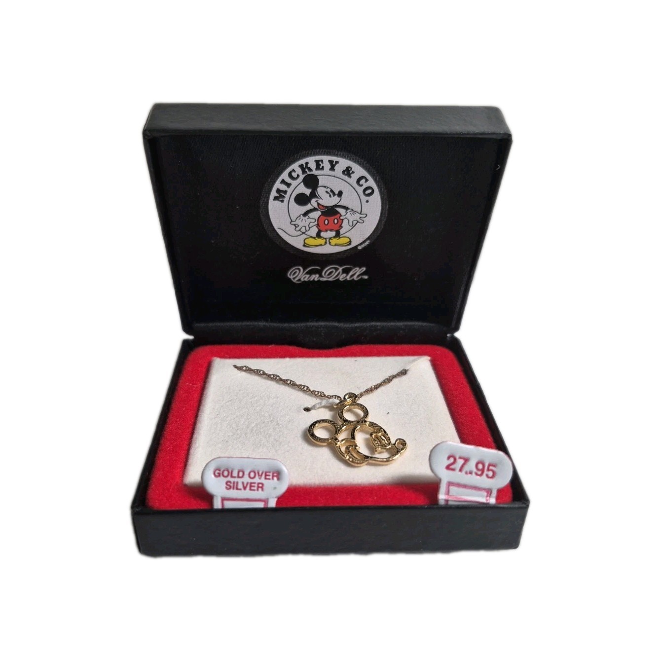 Vintage Disney Mickey & Co Van Dell Gold Over Silver Mickey Necklace Boxed