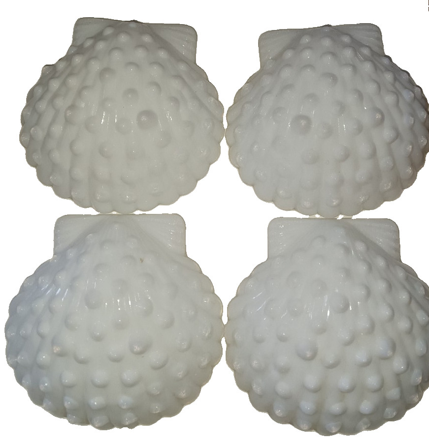 4 Vtg Fenton Hobnail Milk Glass Seashell Scallop Shell Salt Dip Cellar Nut Dish