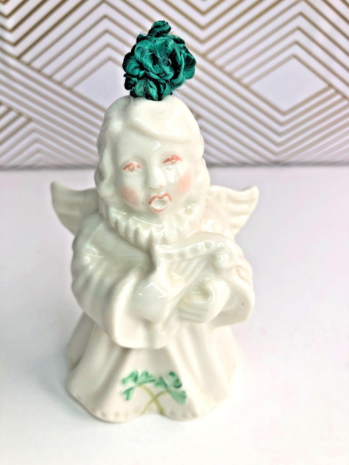 Vintage 1997 Belleek Ireland ANGEL CHOIR Christmas Ornament, SHAMROCK, HARP Vintage 1997 Belleek Ireland ANGEL CHOIR Christmas Ornament, SHAMROCK, HARP