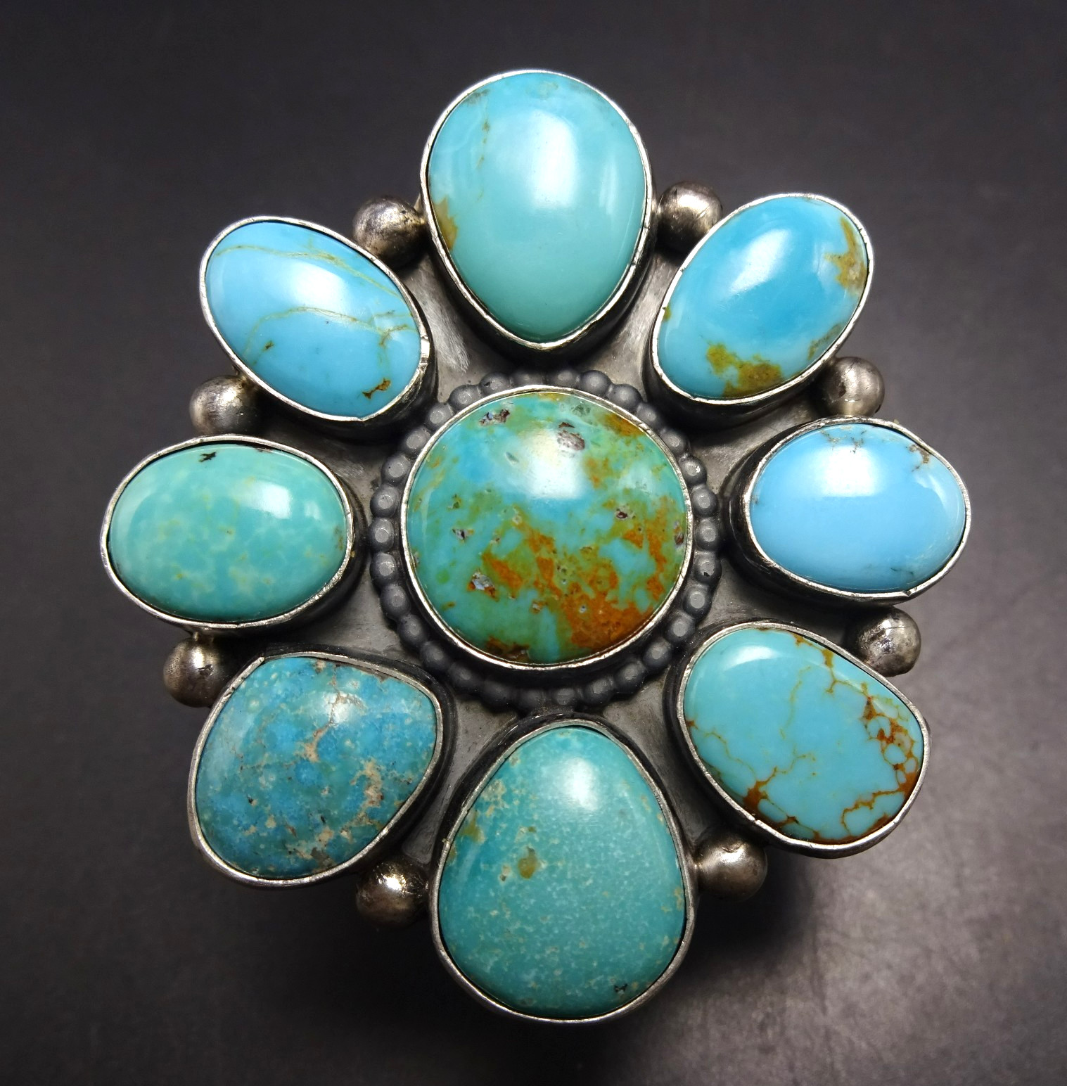 TRICIA SMITH Navajo HUGE TURQUOISE CLUSTER SterlingSilver RING size 9 Adjustable TRICIA SMITH Navajo HUGE TURQUOISE CLUSTER SterlingSilver RING size 9 Adjustable