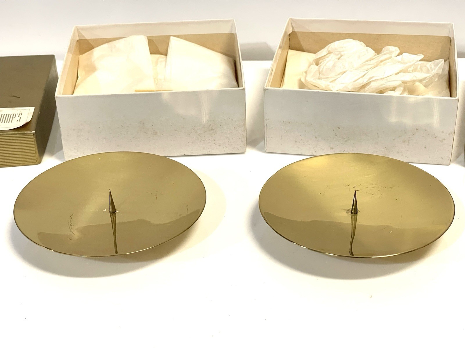 Vintage Pair Of Brass Candleholders For Gumps Made In Germany Never Used In Box