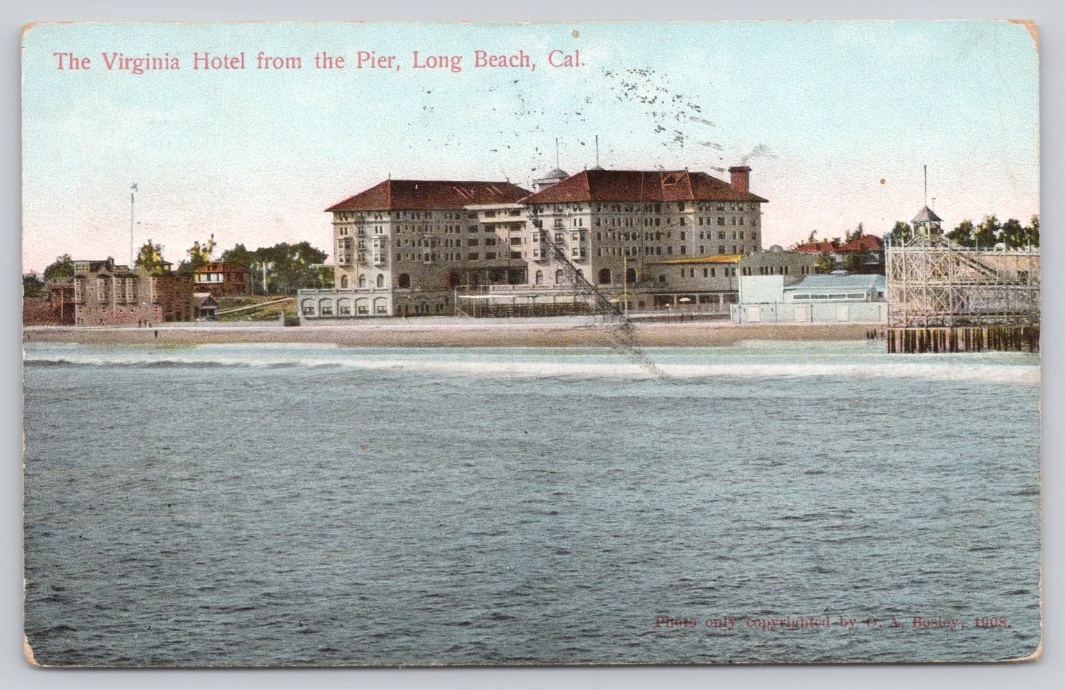 1910 Long Beach CA Virginia Hotel from Pier Postcard Rieder Germany