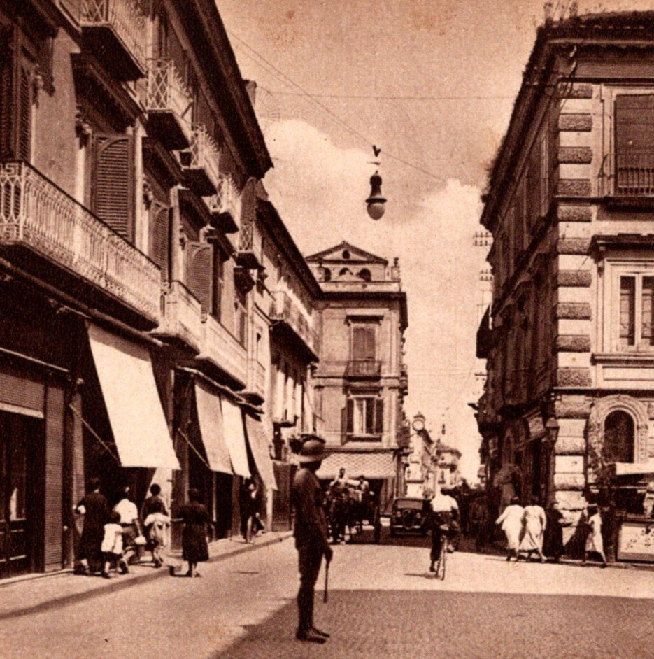 * Antique RPPC Via Roma Aversa Caserta Italy Bustling Street Scene c1940s