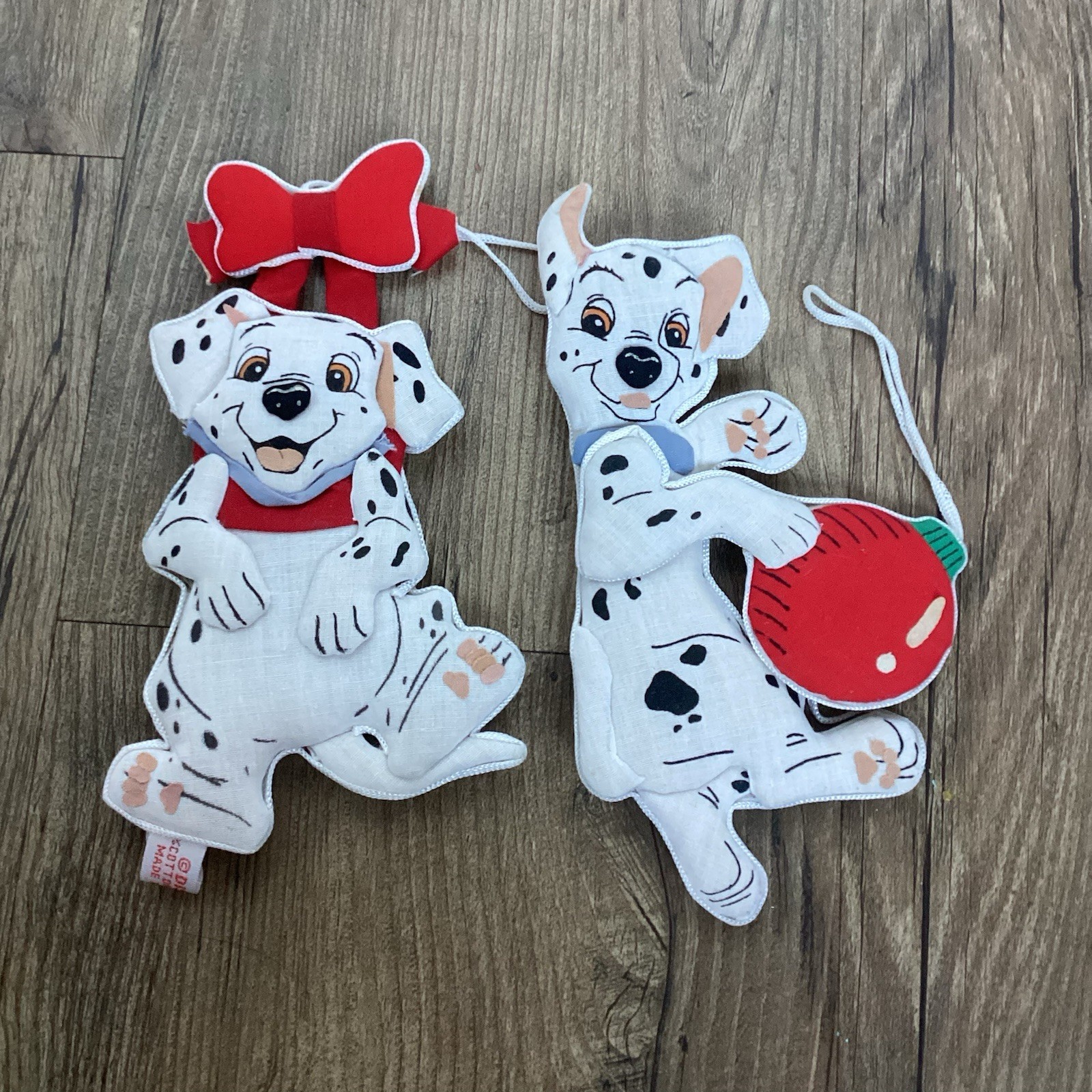 Disney Vtg 101 Dalmatians Christmas Ornaments Hanging Cloth Fabric Lot Of 2