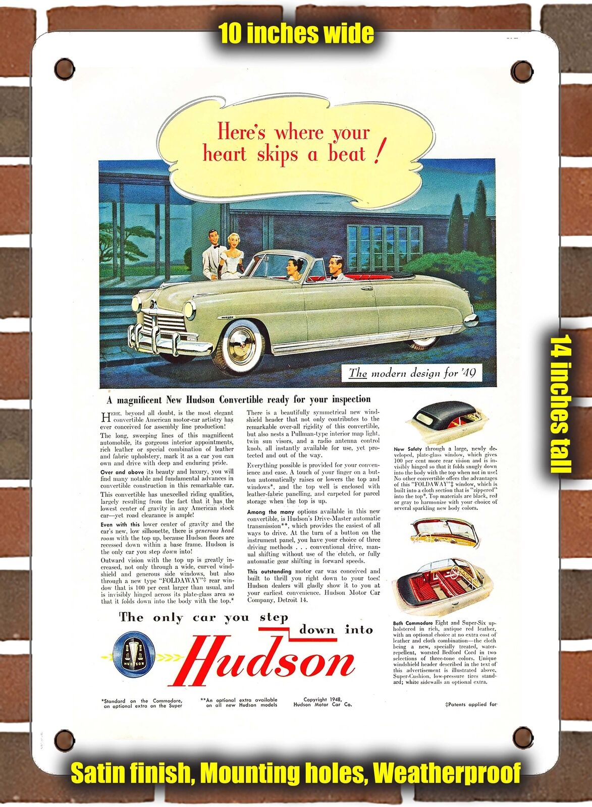 METAL SIGN - 1949 Hudson Convertible 2 - 10x14 Inches