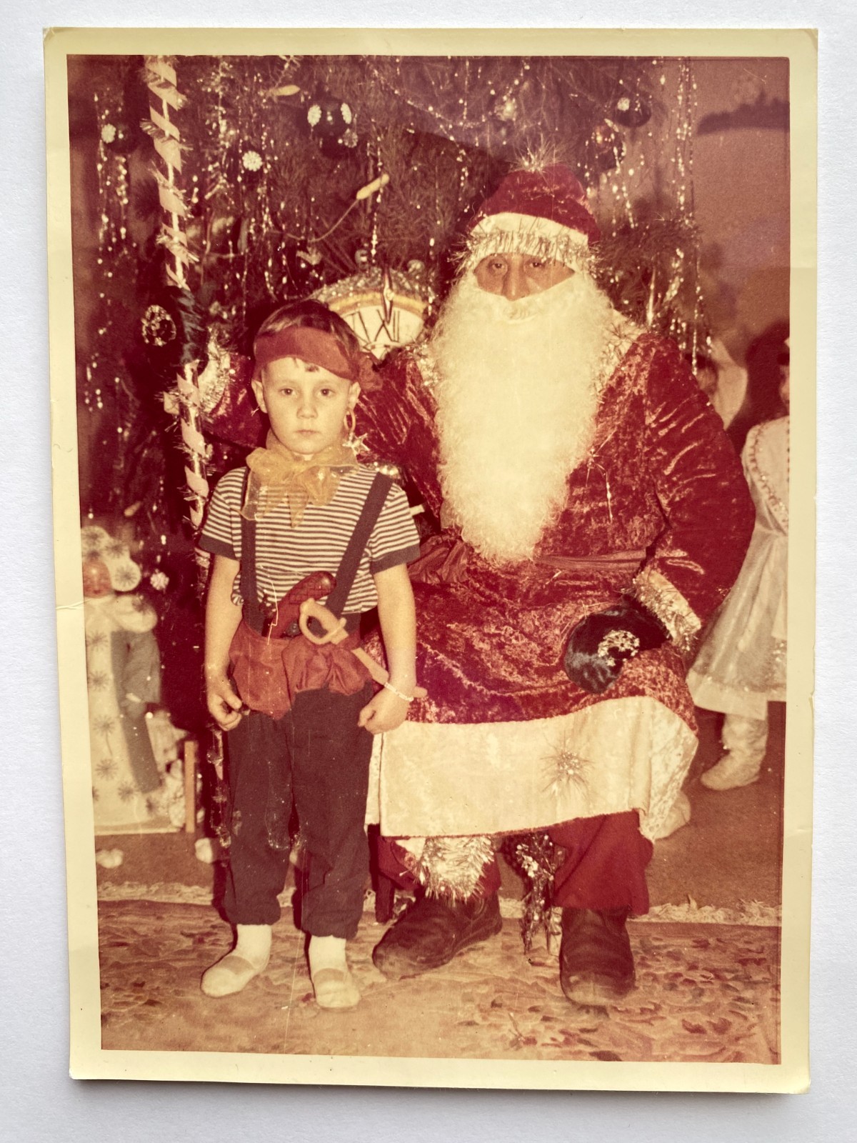 Beautiful boy Christmas tree pretty attractive young man child kid Vintage Photo