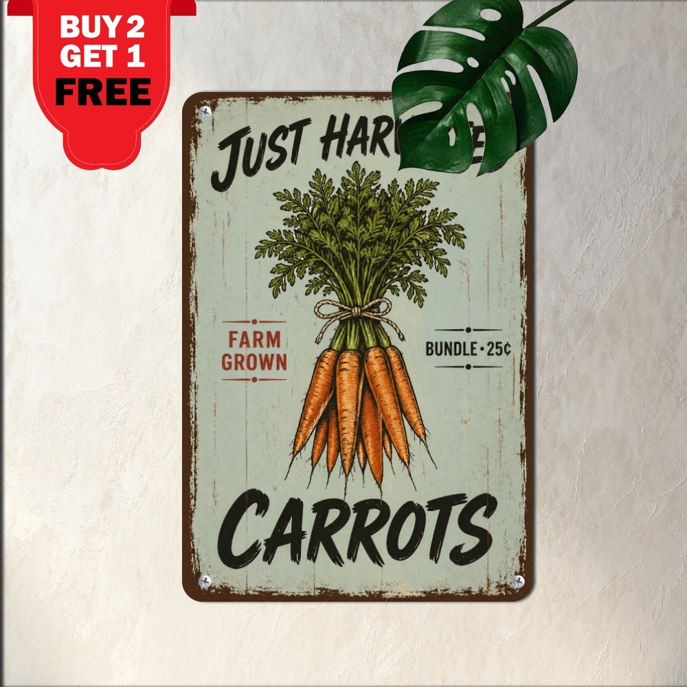 vintage fresh locally grown carrots vegetables tin metal