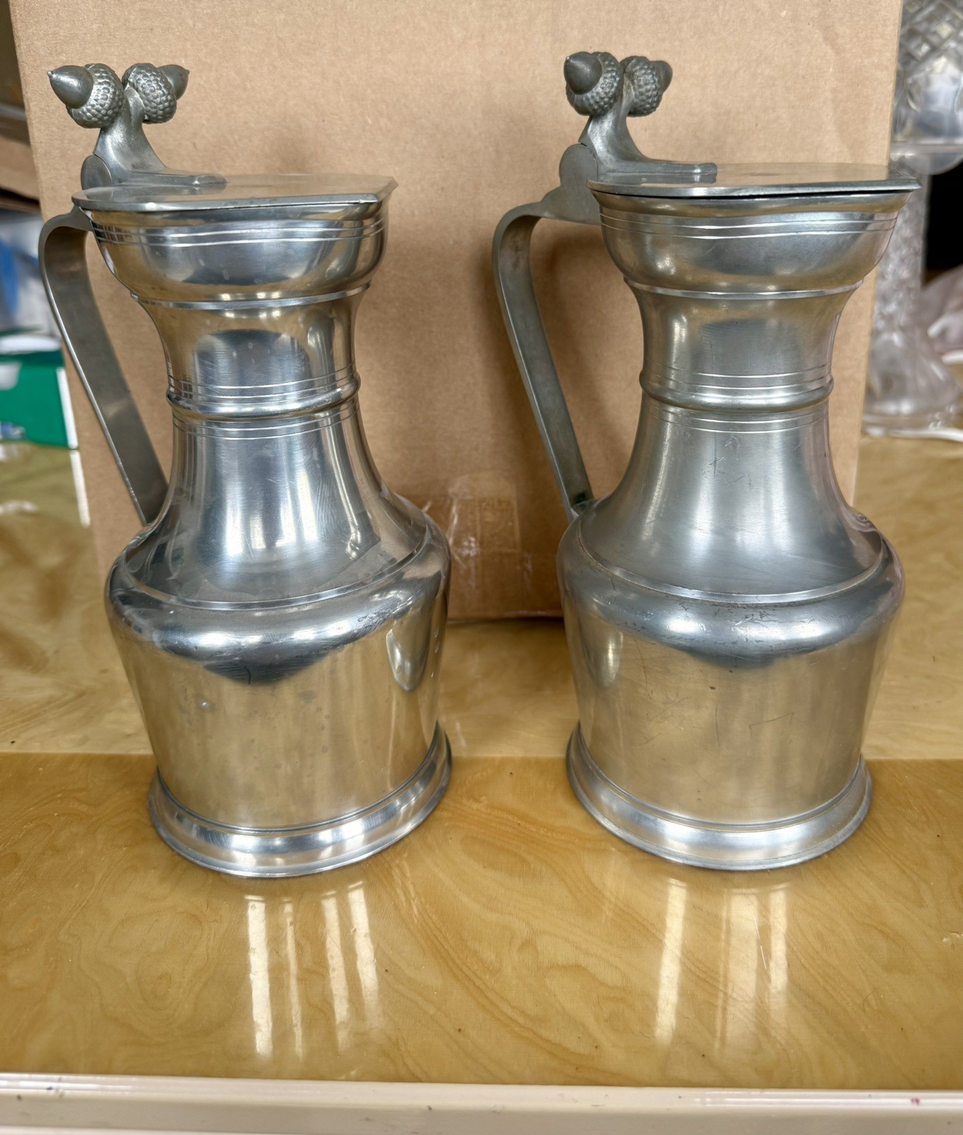 2 Sigg Zinn Frauenfeld Pewter Lidded Pitchers  .75l Rare and excellent cond 