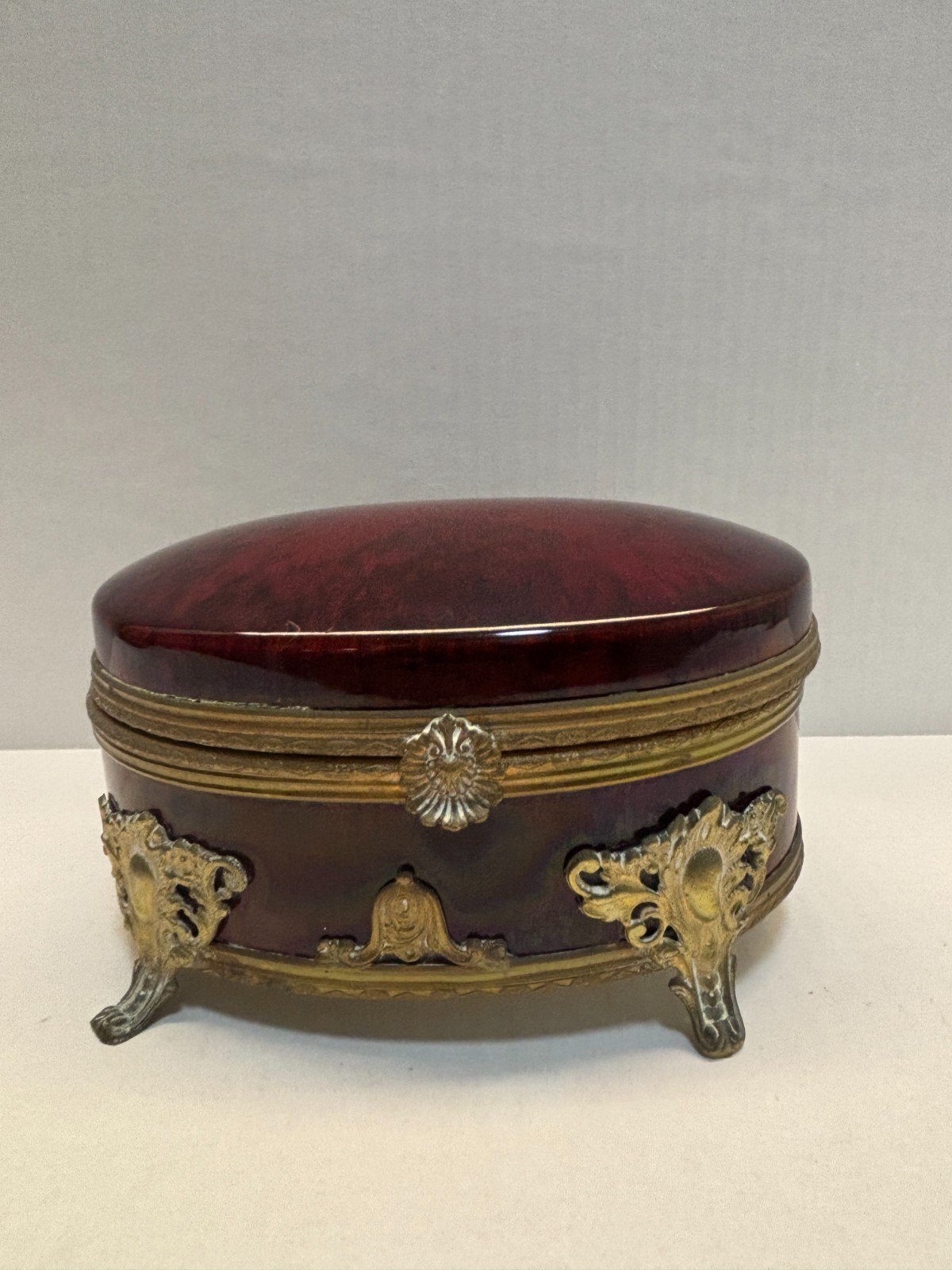 Antique Burgundy Porcelain Box