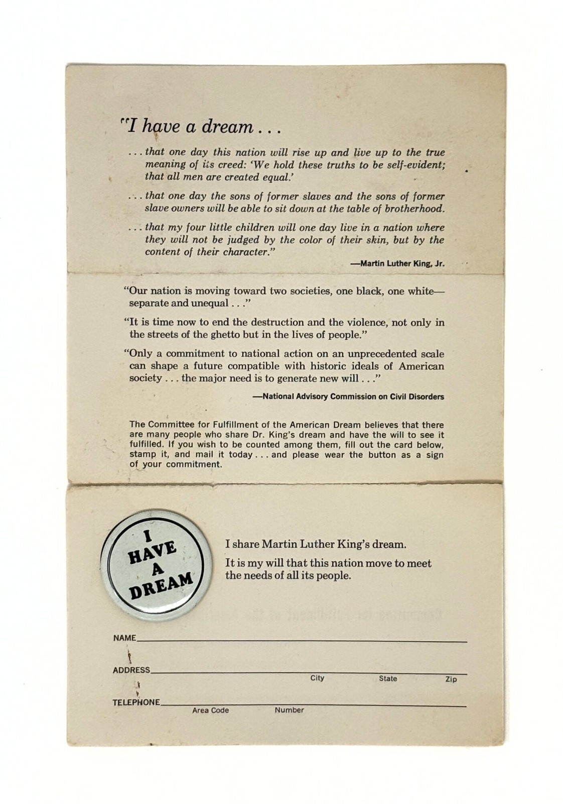 Committee for Fulfillment of the American Dream / Drop title I Have a Dream…