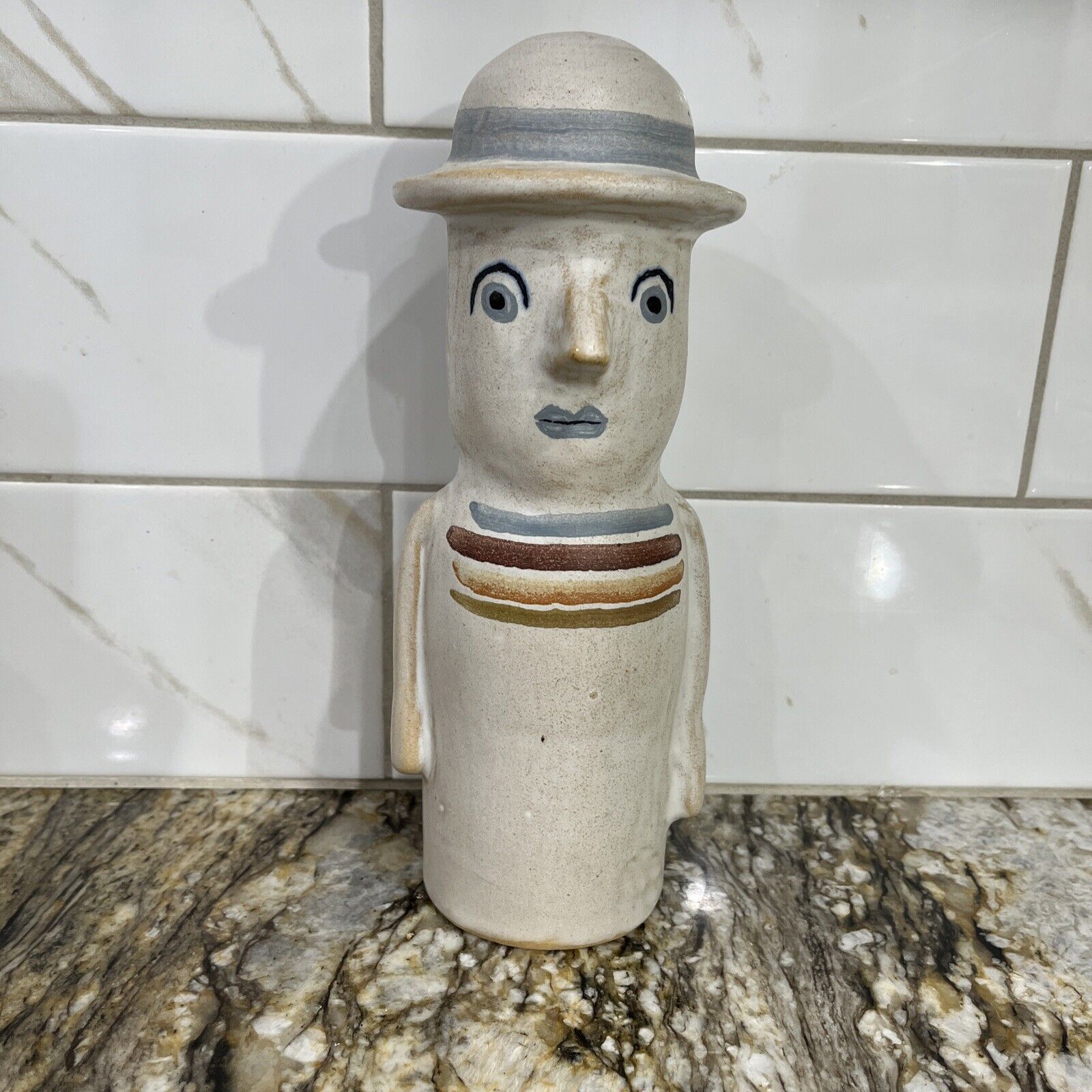 Abstract Funny Man Statue With Hat 9” Tall Base 2 5/8” Appears Signed on Bottom