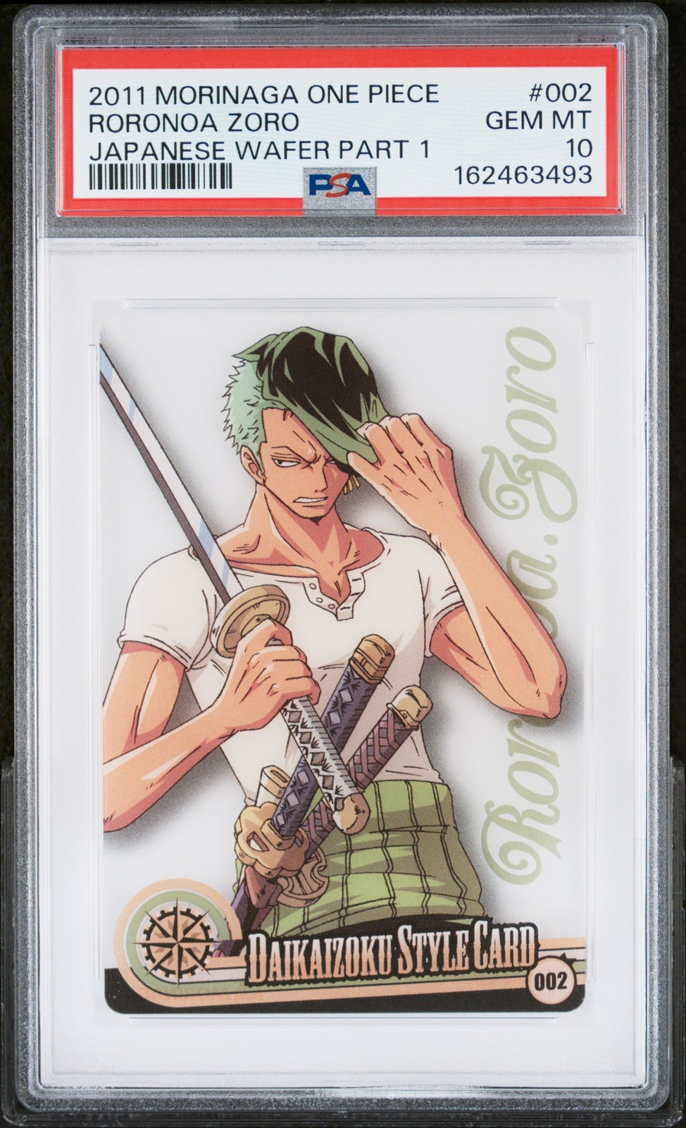 2011 ONE PIECE MORINAGA JAPANESE WAFER PART 1 #002 RORONOA ZORO PSA 10