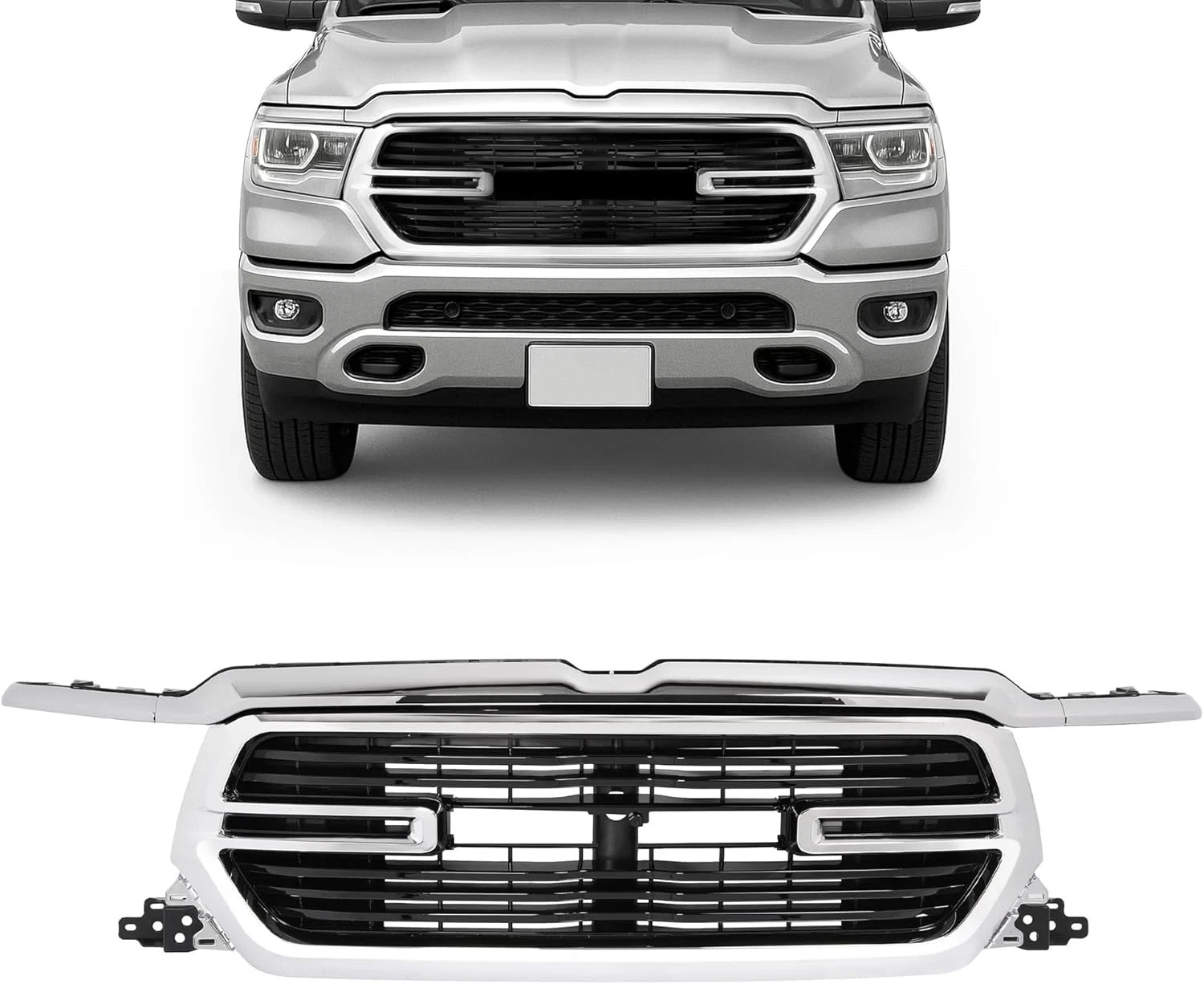 Front Grille Assembly+Molding Compatible with 2019-2022 Dodge Ram 1500 Replaceme