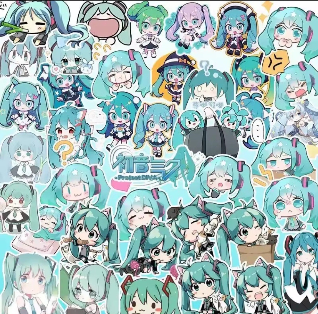 50PCS Random Hatsune Miku Stickers For Water Bottle Lapto Phone
