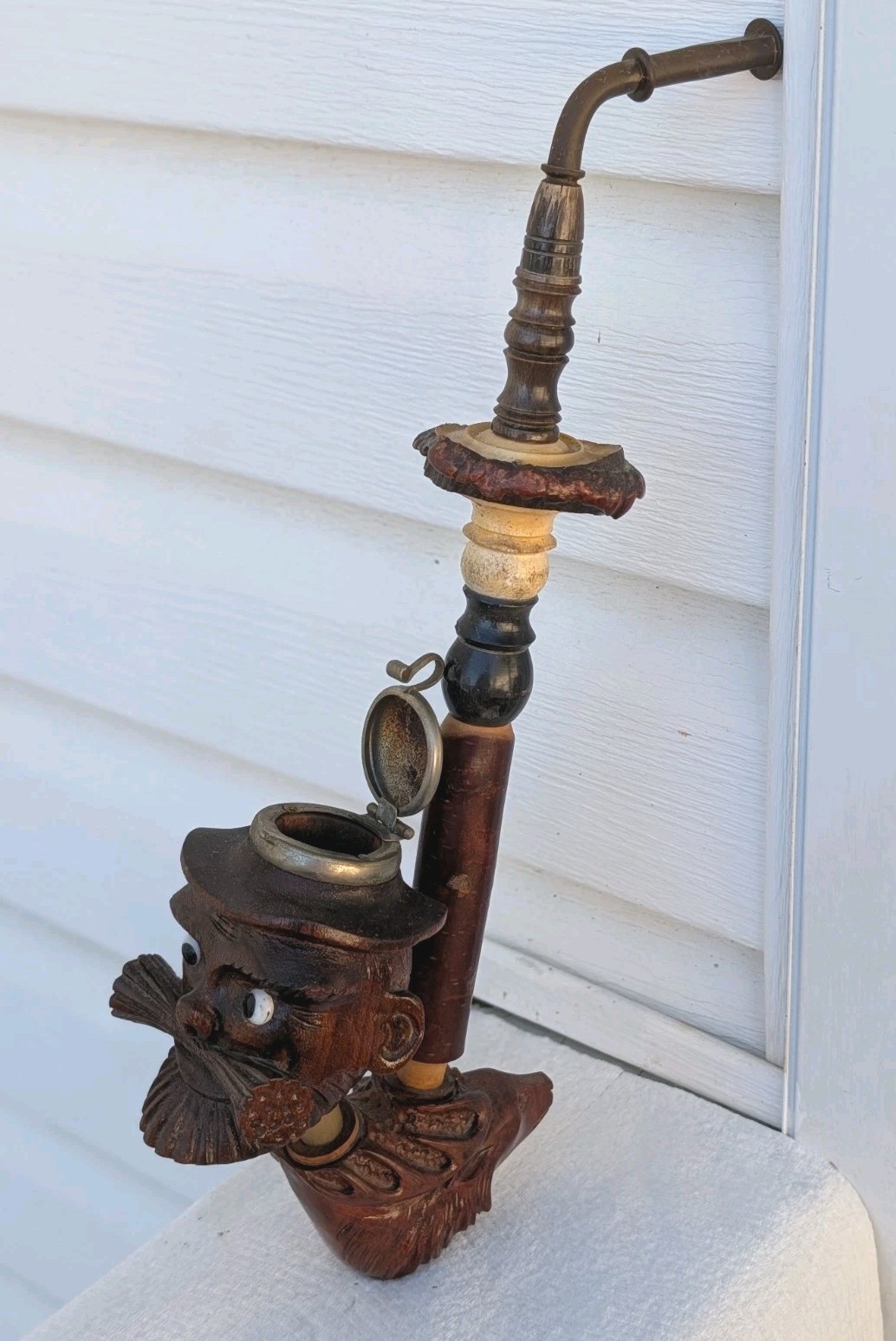 Rare Vintage German Hand Carved Wooden Tobacco Jar Pipe Holder Folk Art Figure