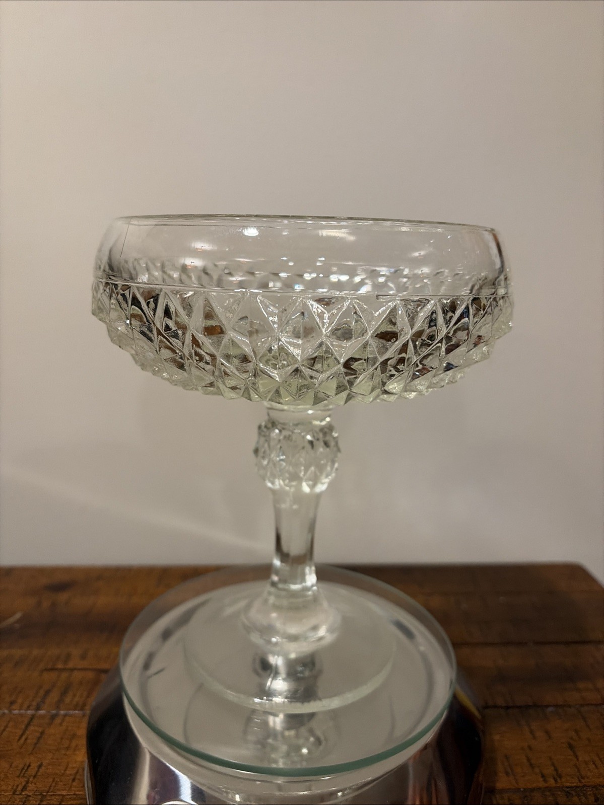 Vintage Indiana Glass Compote Bowl Candy Dish Diamond Point Clear 7\ Vintage Indiana Glass Compote Bowl Candy Dish Diamond Point Clear 7\