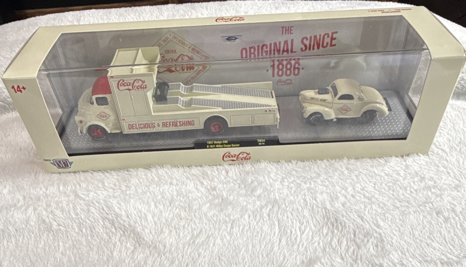 Coca-Cola White & Red Model Vehicle Set Tow Truck & Coupe Gasser Soda Theme