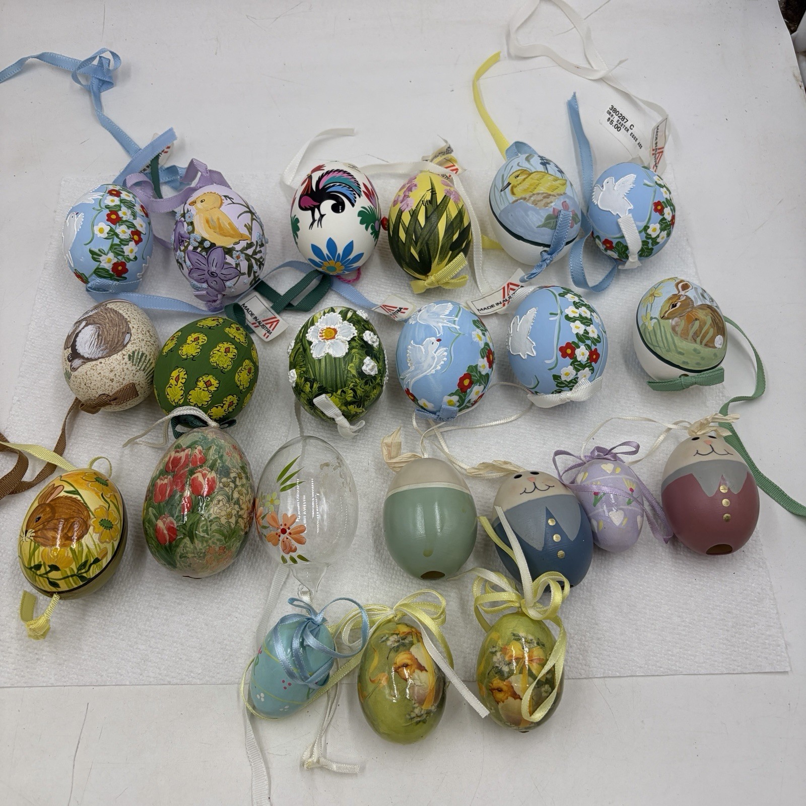 Vintage Easter Egg Ornaments Lot 22 Austria Poland Painted Rabbits Birds Floral