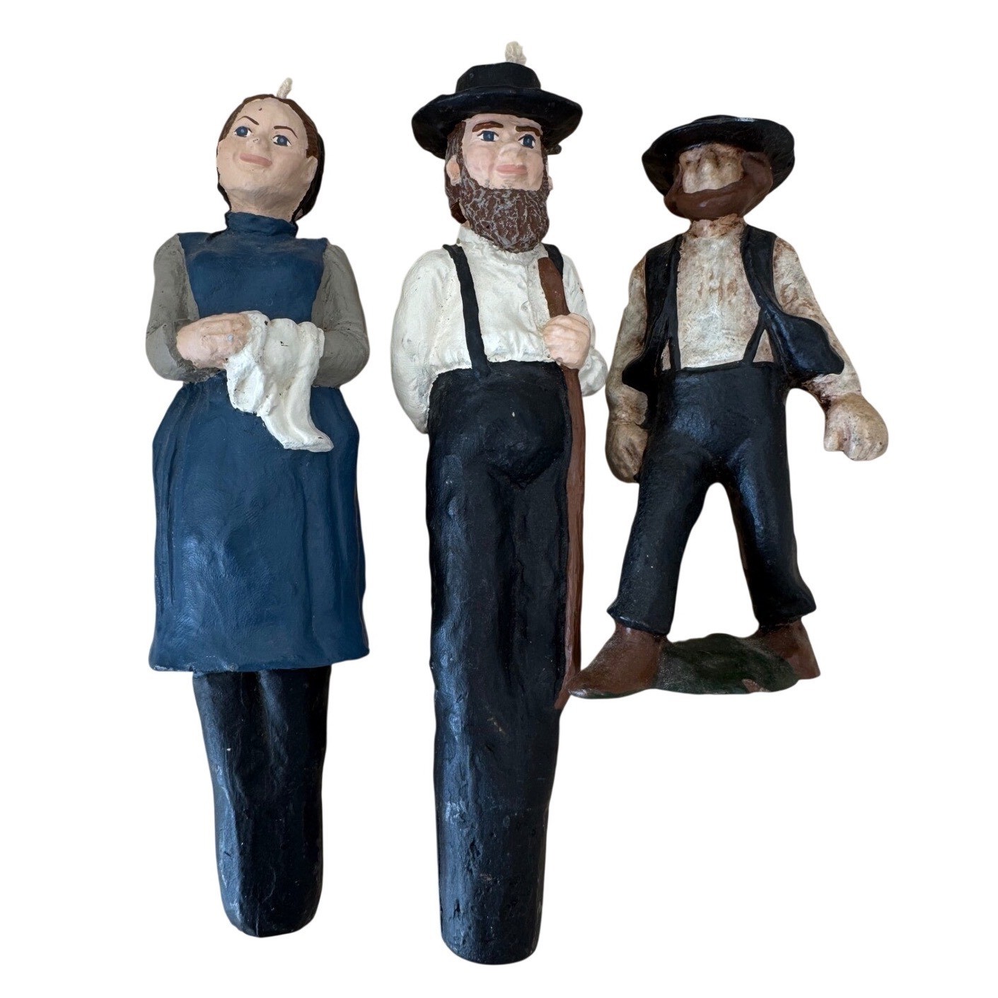 Vintage Amish Figurine Candles Set of 3 Hand Painted Folk Art Farmhouse Decor