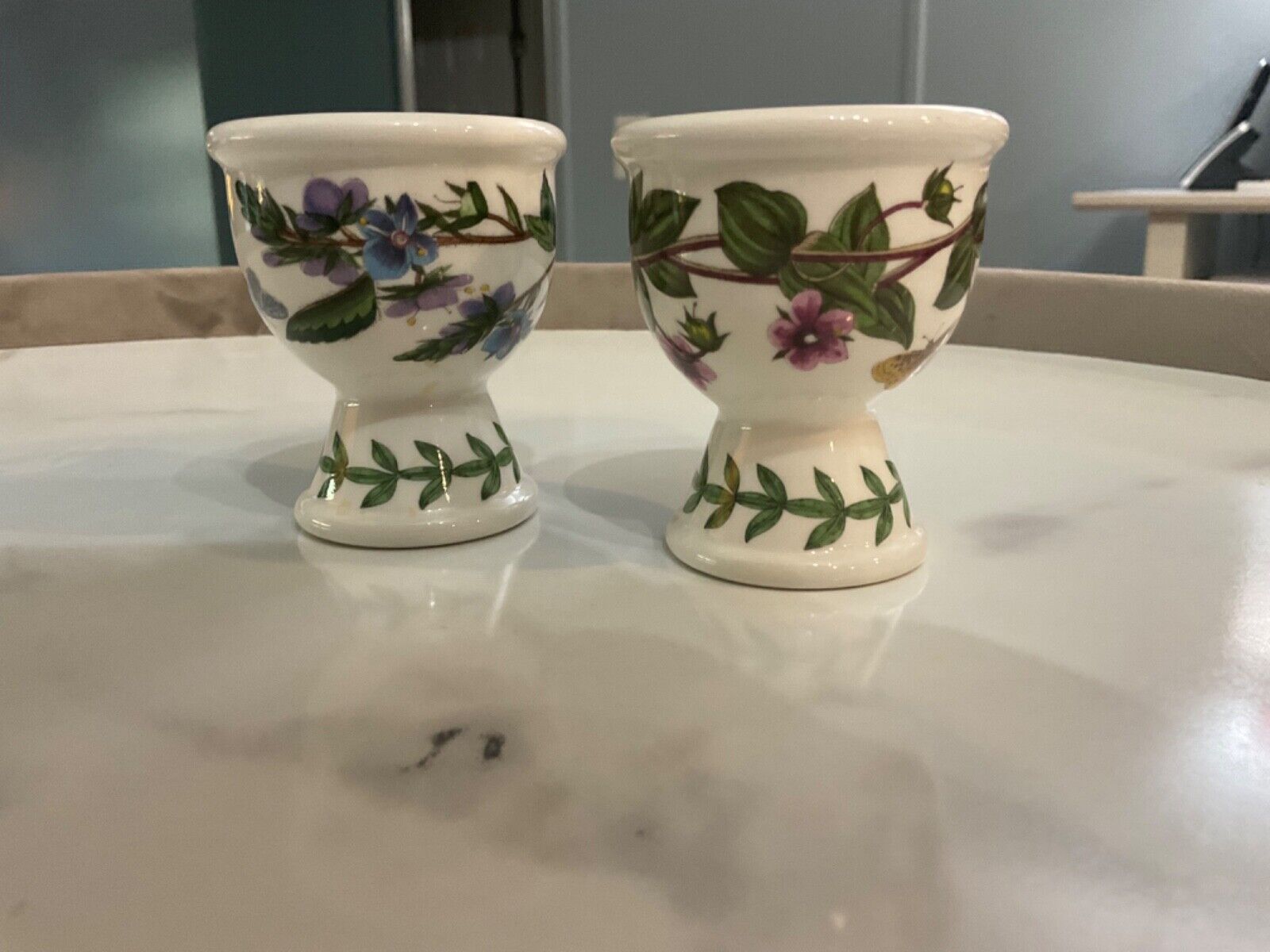 VTG 1972 Porcelain Hand Painted Botanic Garden Egg Cups Set of 2 Made In Britain