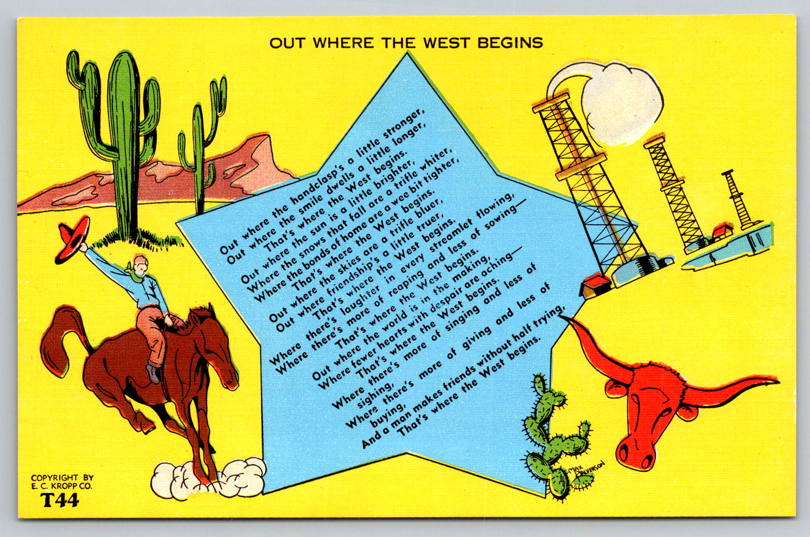 c1940s Out Where the West Begins Milwaukee WI Linen Postcard