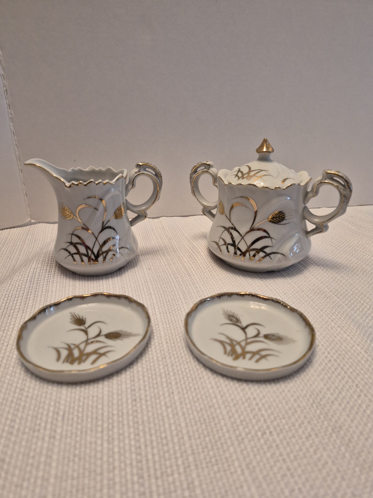 Lefton Cream and Sugar White with Golden  Wheat Pattern Vintage Pristine 20183