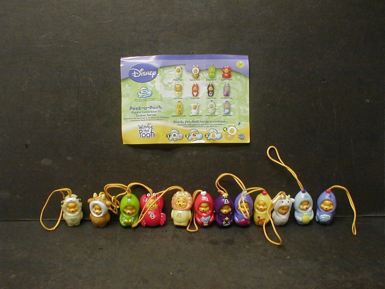 NOS DISNEY WINNIE the POOH PEEK-A-POOH ZODIAC SERIES #11 COMPLETE SET 12 CHARMS