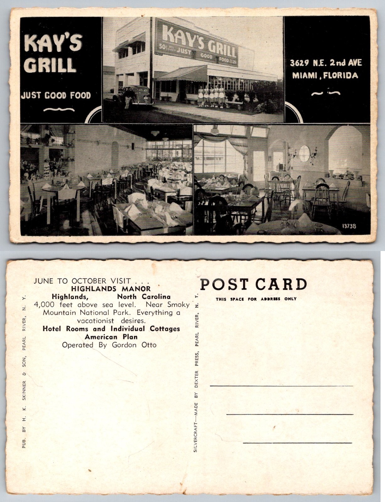 Kay\'s Grill Miami Florida Restaurant Exterior Interior Dexter Press Postcard