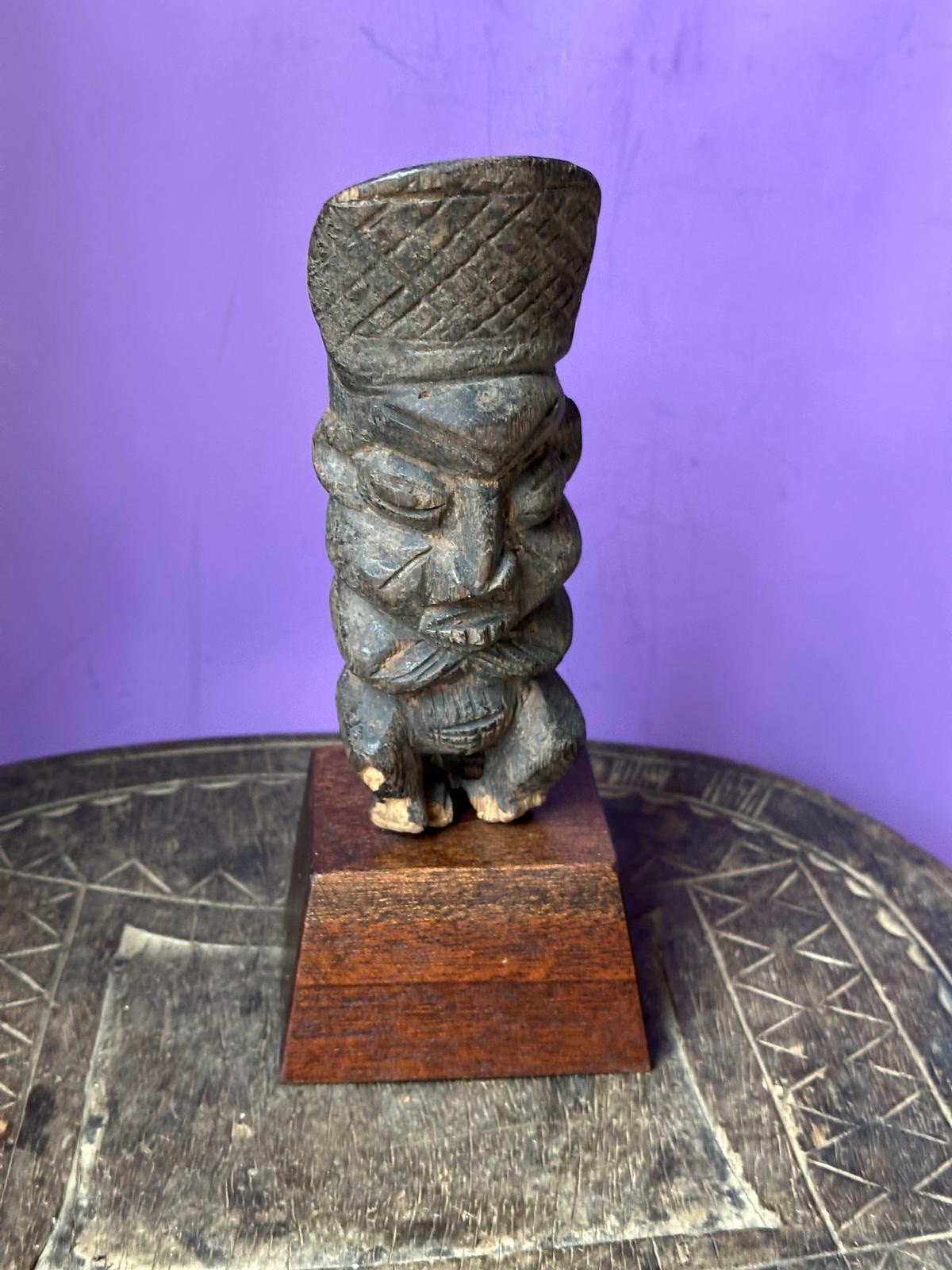 Antique Bamileke Figural Pipe - Carved Ancestral Head from Cameroon